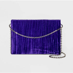 Party Zip Closure Top Clutch - A New Day; Purple Crushed Velvet Chain Strap NWT